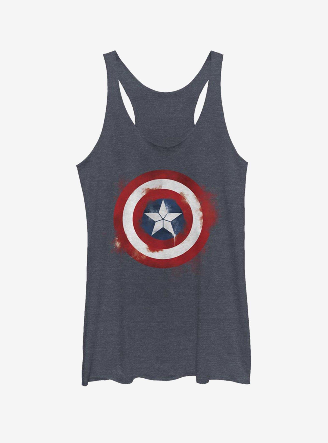 Marvel Captain America Spray Logo Womens Tank Top, NAVY HTR, hi-res