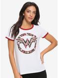 DC Comics Wonder Woman Floral Logo Girls Ringer T-Shirt, MULTI, hi-res