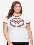 DC Comics Wonder Woman Floral Logo Girls Ringer T-Shirt Plus Size, MULTI, hi-res