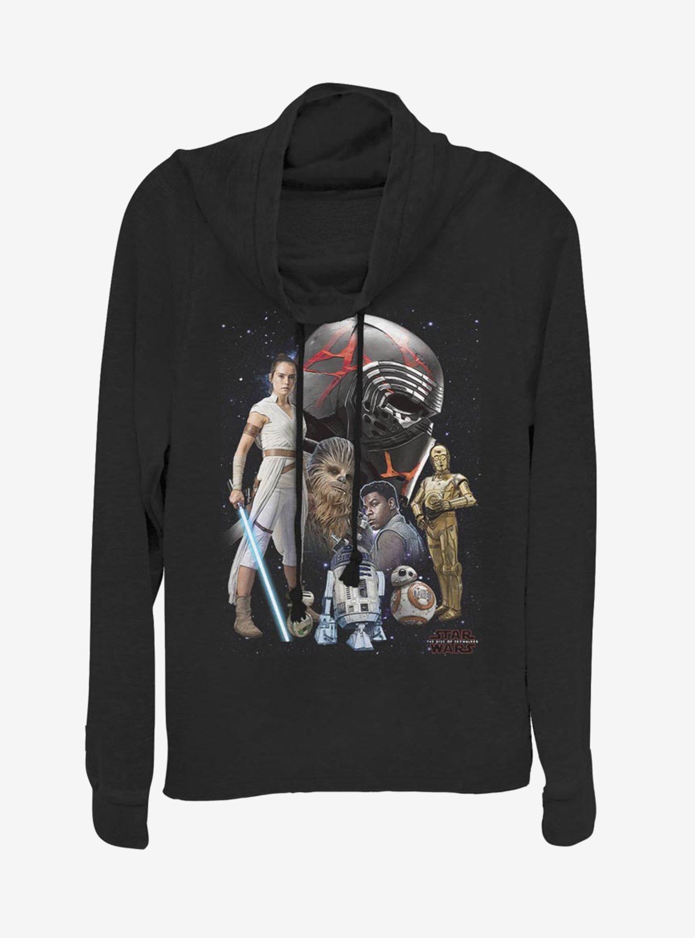 Star Wars: The Rise of Skywalker Galaxies Heroes Cowl Neck Long-Sleeve Girls Top, BLACK, hi-res