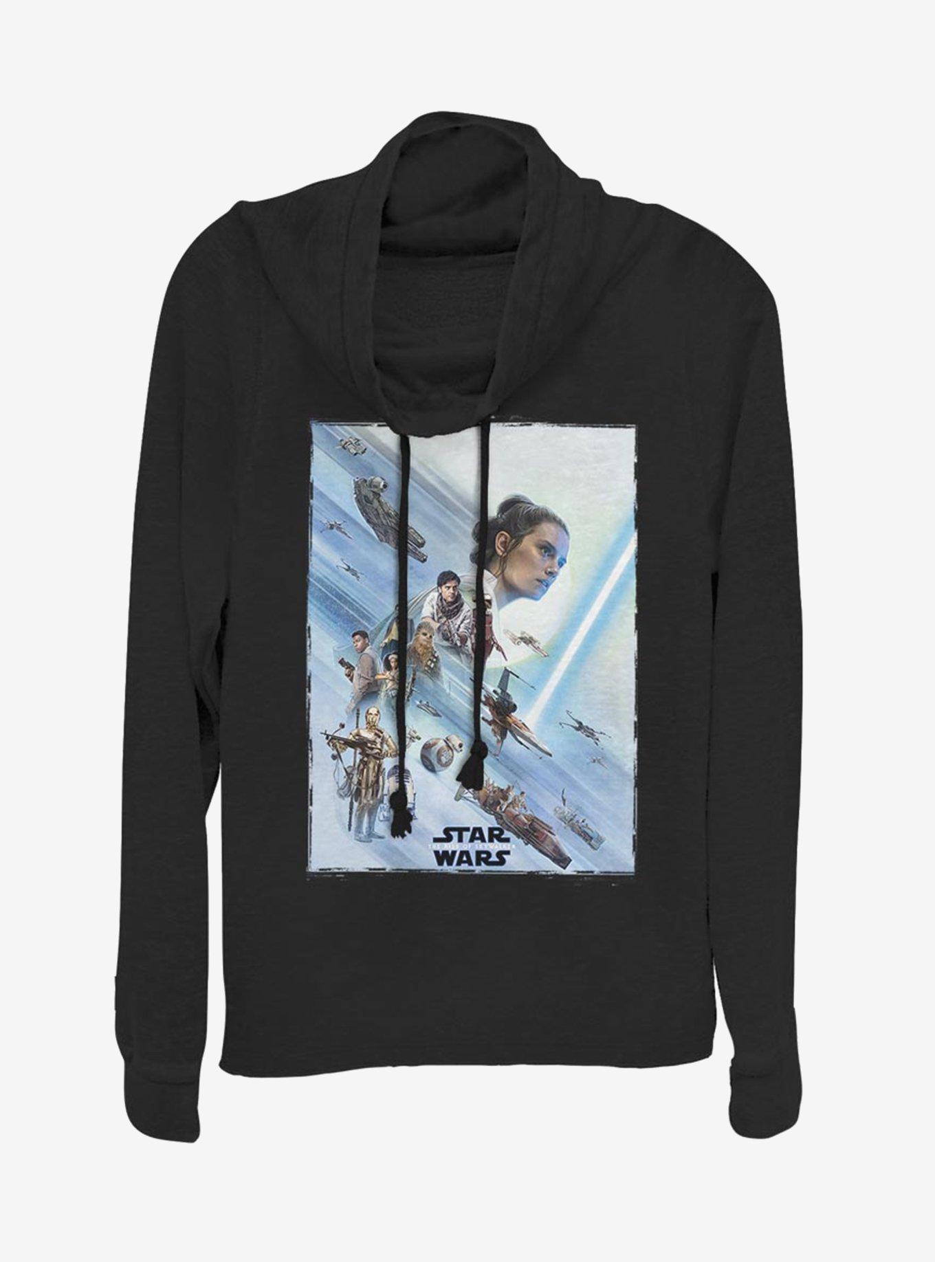 Star Wars: The Rise of Skywalker Rey Poster Cowl Neck Long-Sleeve Girls Top, BLACK, hi-res