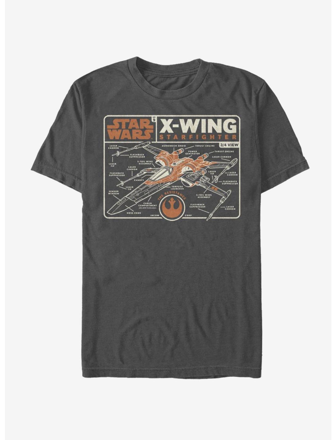 Star Wars: The Rise of Skywalker Starfighter Schematic T-Shirt, CHARCOAL, hi-res