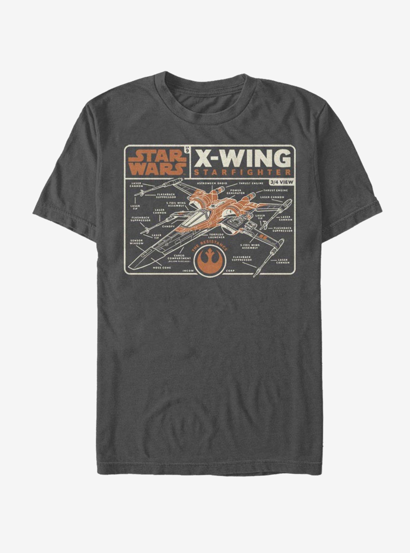 Star Wars: The Rise of Skywalker Starfighter Schematic T-Shirt, CHARCOAL, hi-res