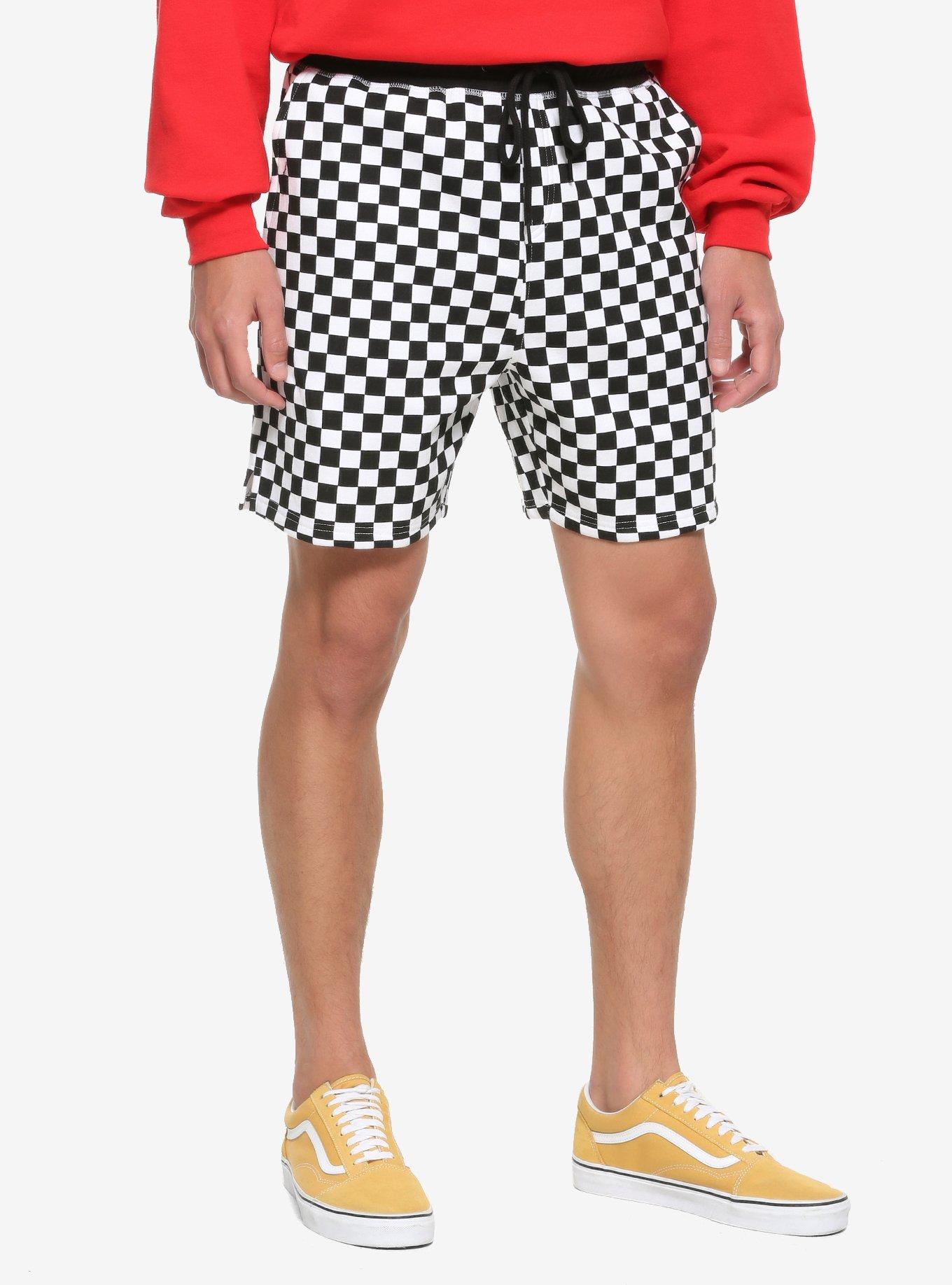 Black & White Check Volley Shorts, Check 1 2 White Black, hi-res