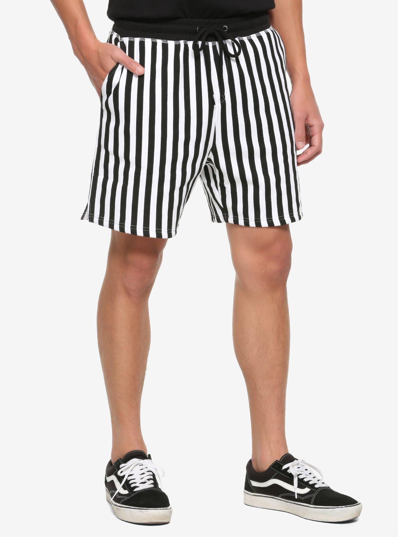 Black & White Stripe Volley Shorts, STRIPES, hi-res