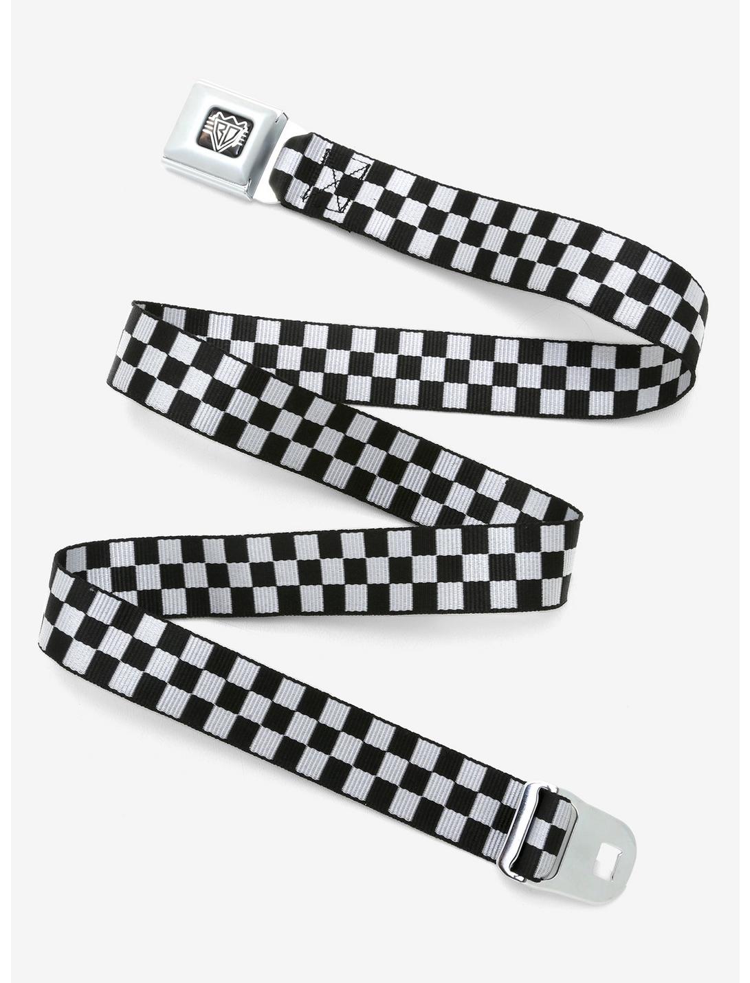 Buckle-Down Black And Silver Checkered Seatbelt Belt, , hi-res