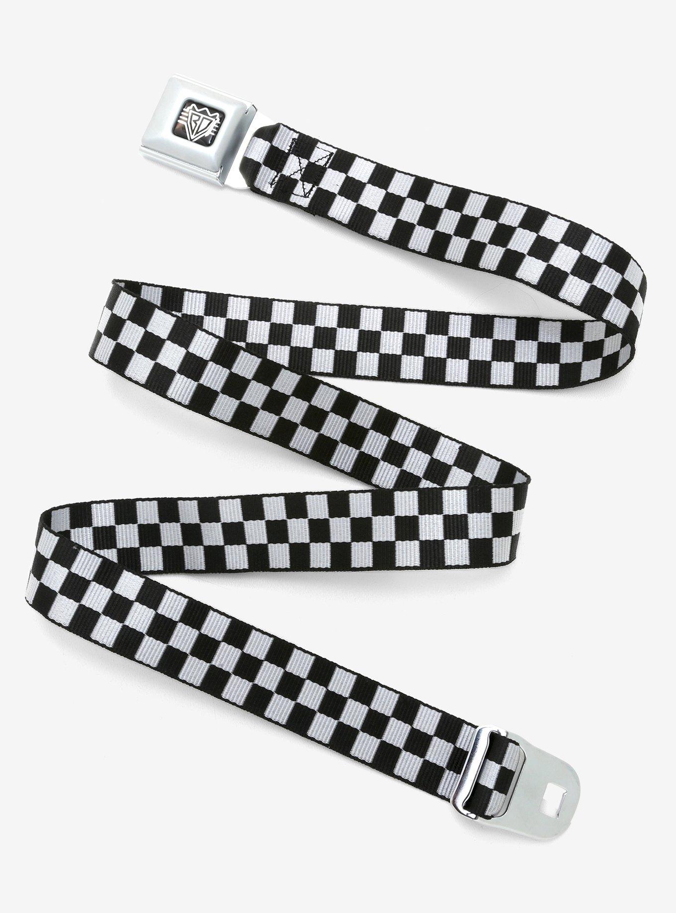 Buckle-Down Black And Silver Checkered Seatbelt Belt, , hi-res