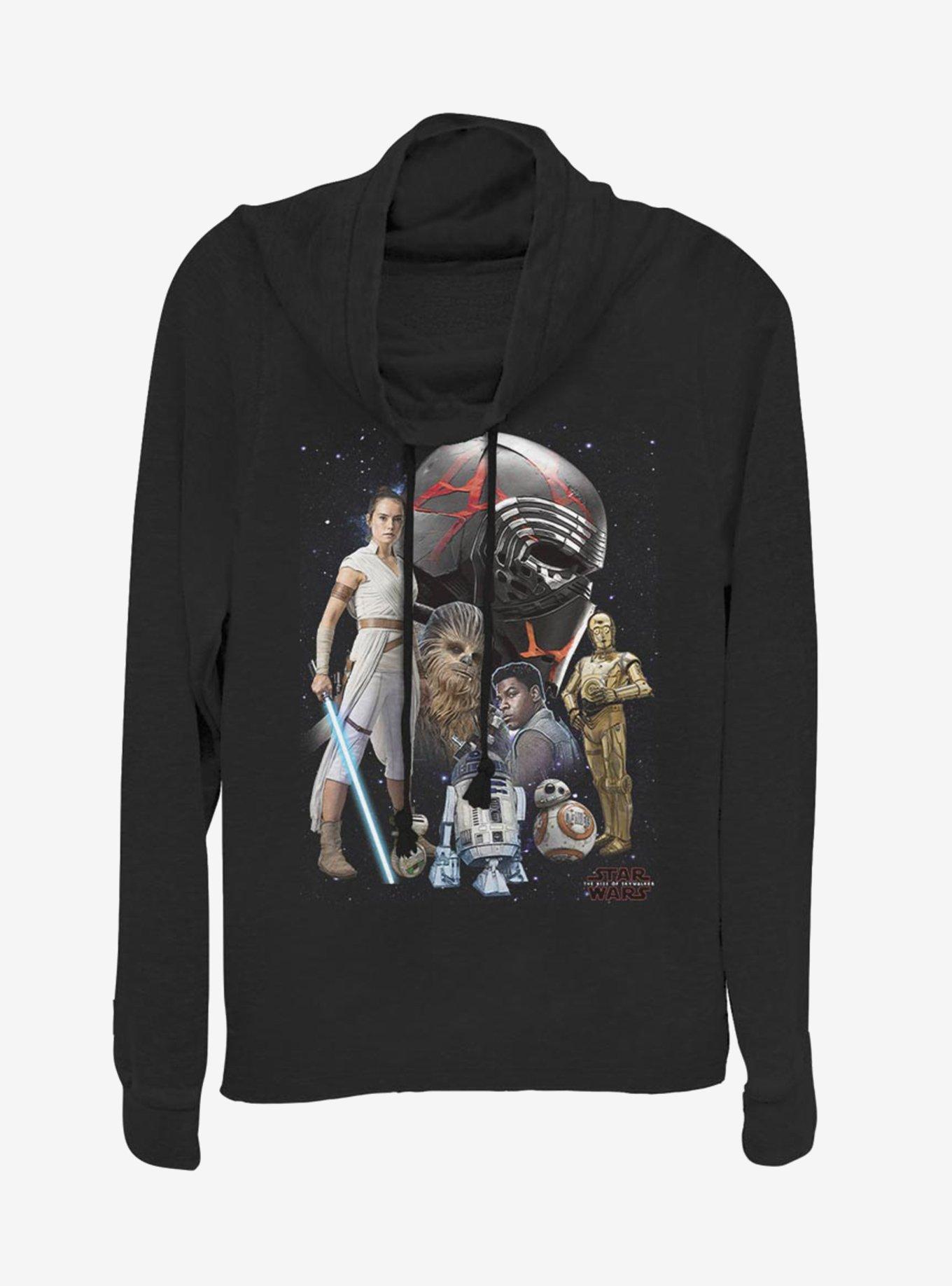 Star Wars Episode IX The Rise Of Skywalker Heroes Of The Galaxy Cowlneck Long-Sleeve Womens Top, BLACK, hi-res