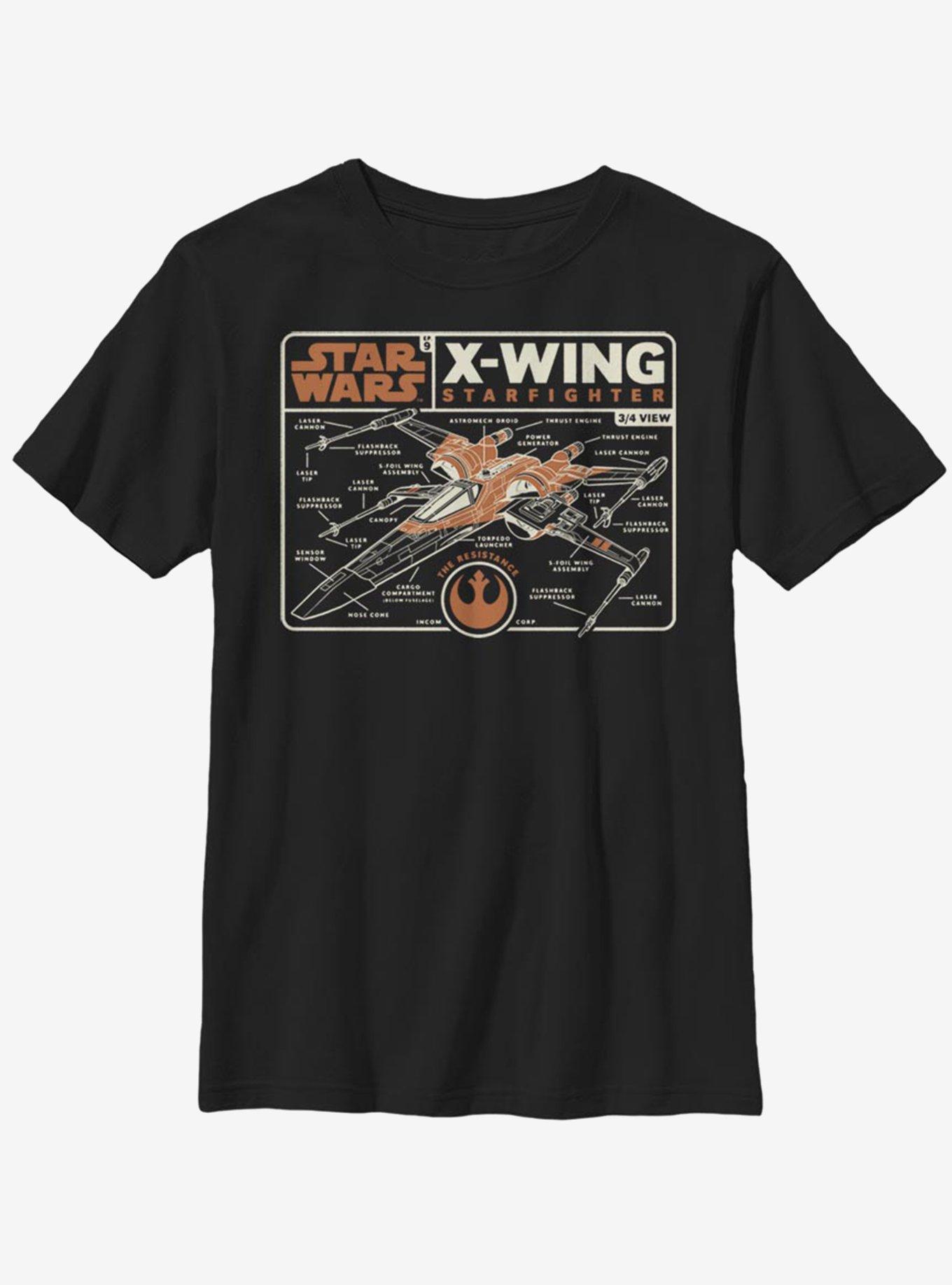 Star Wars Episode IX The Rise Of Skywalker Starfighter Schematic Youth T-Shirt, , hi-res