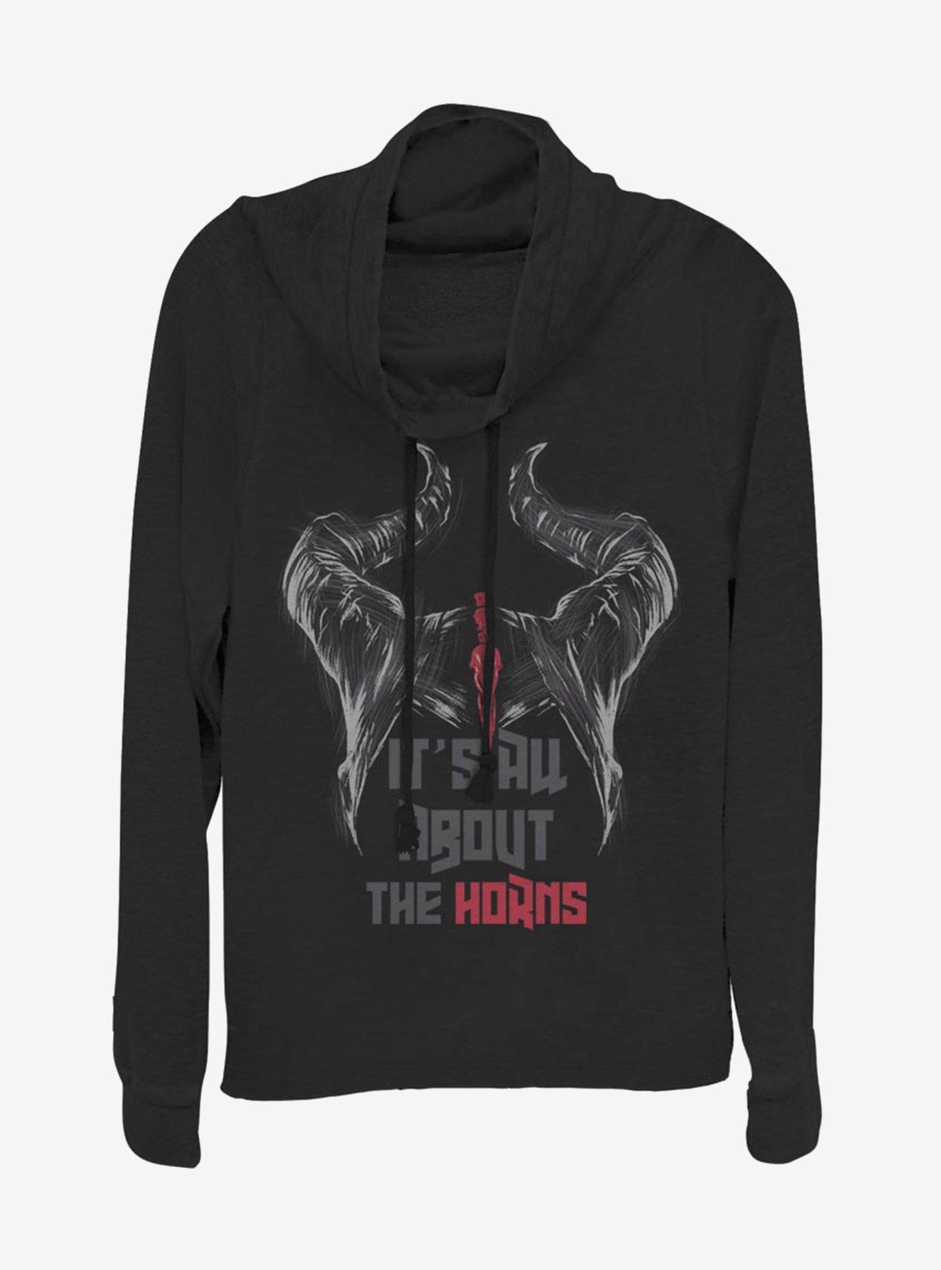 Disney Maleficent: Mistress Of Evil It's All About The Horns Cowlneck Long-Sleeve Womens Top, BLACK, hi-res