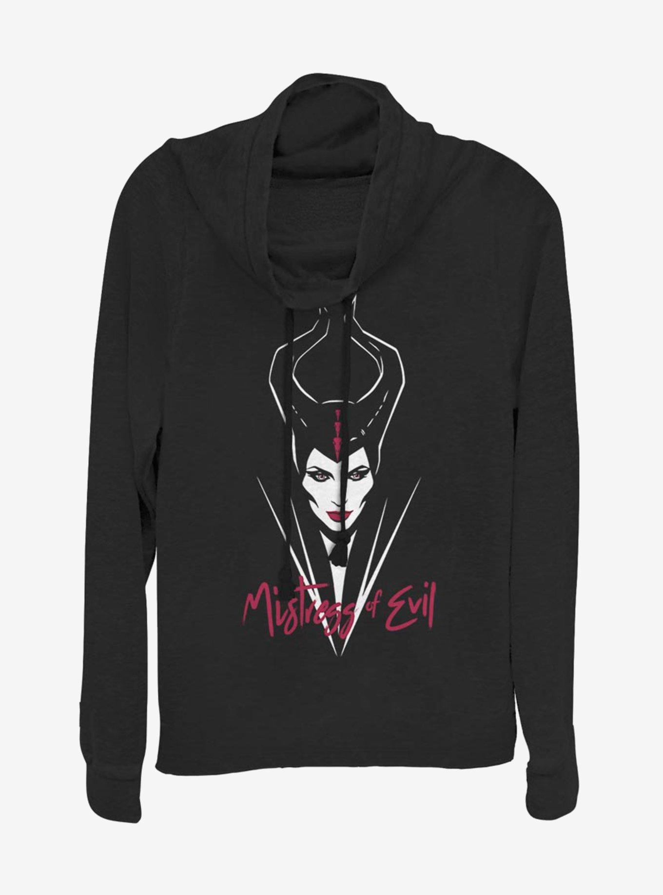 Disney Maleficent: Mistress Of Evil Smirk Cowlneck Long-Sleeve Womens Top, BLACK, hi-res