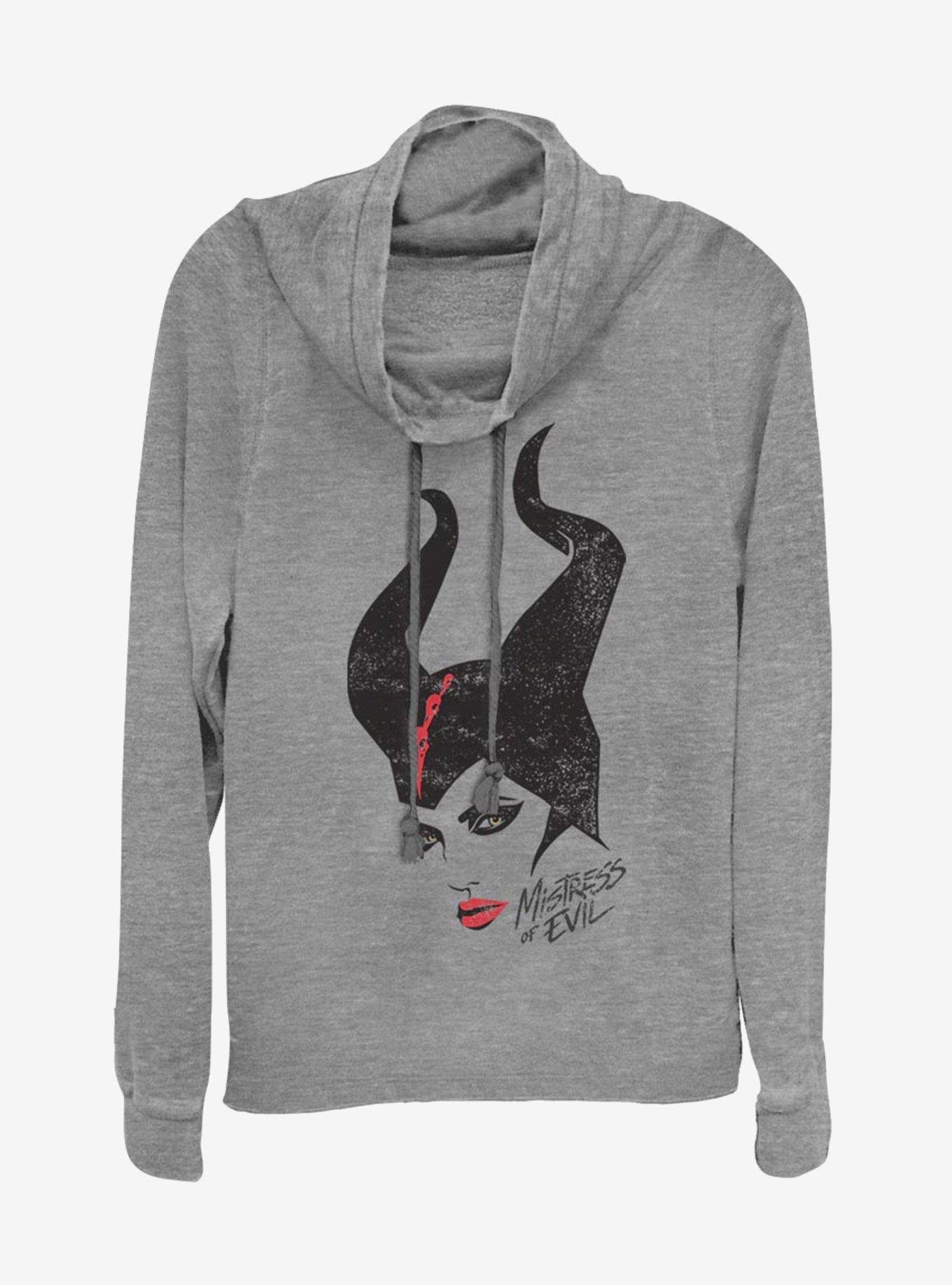 Disney Maleficent: Mistress Of Evil Portrait Cowlneck Long-Sleeve Womens Top, GRAY HTR, hi-res