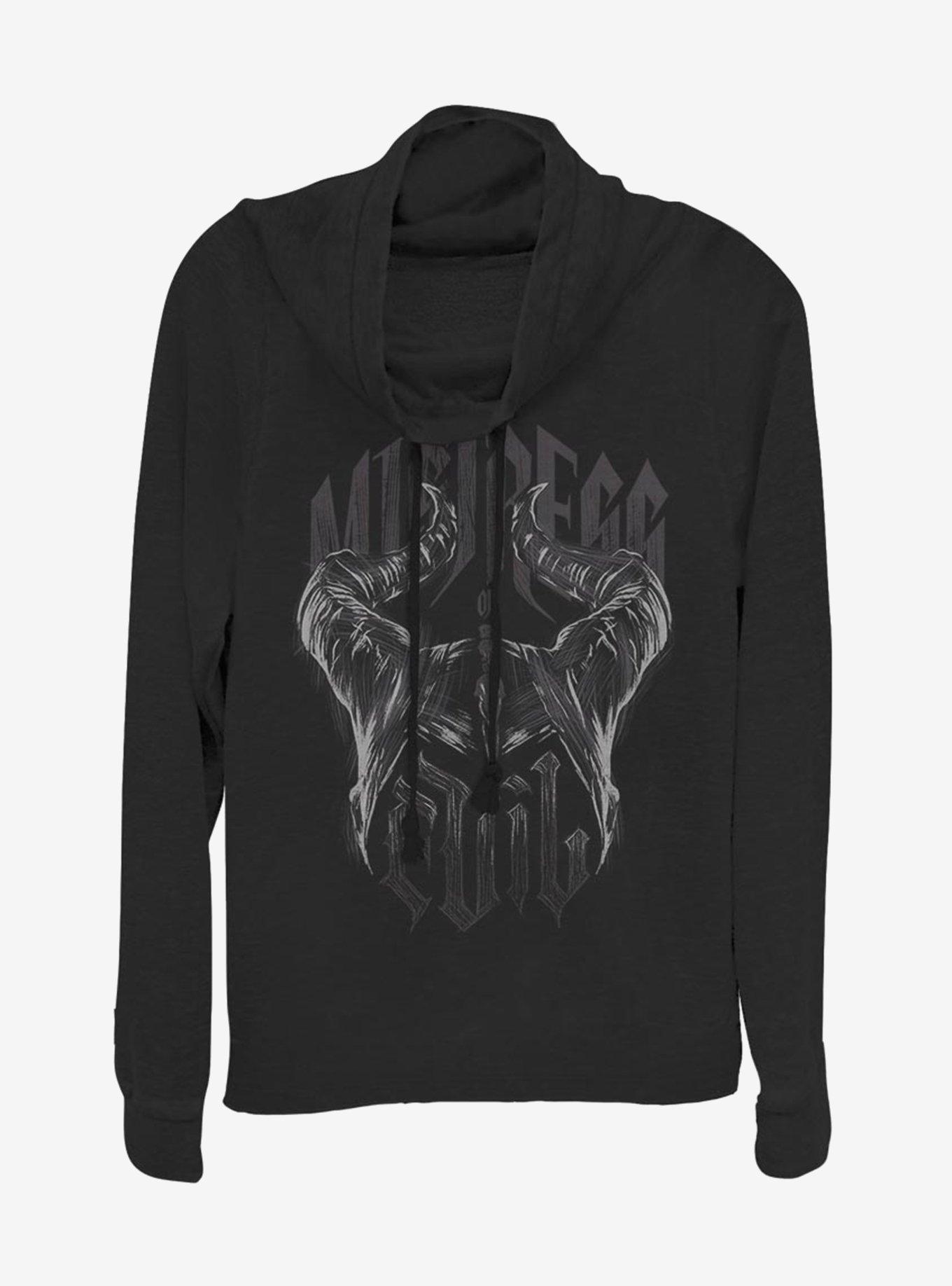 Disney Maleficent: Mistress Of Evil Metal Horns Cowlneck Long-Sleeve Womens Top, BLACK, hi-res