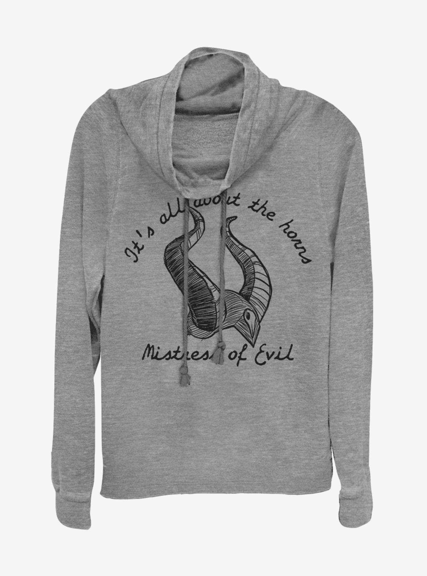 Disney Maleficent: Mistress Of Evil It's All About The Horns Cowlneck Long-Sleeve Womens Top, GRAY HTR, hi-res