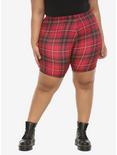 Red Plaid Girls Bike Shorts Plus Size, PLAID, hi-res