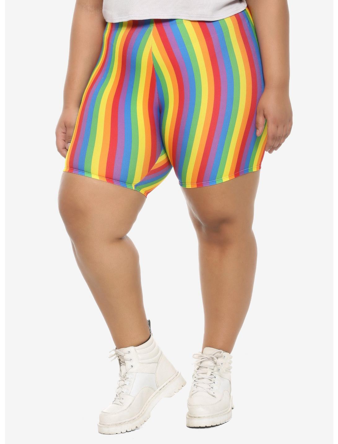 Rainbow Girls Bike Shorts Plus Size, RAINBOW, hi-res