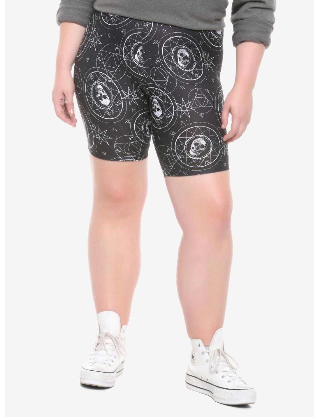 Celestial Skull Girls Bike Shorts Plus Size, BLACK, hi-res