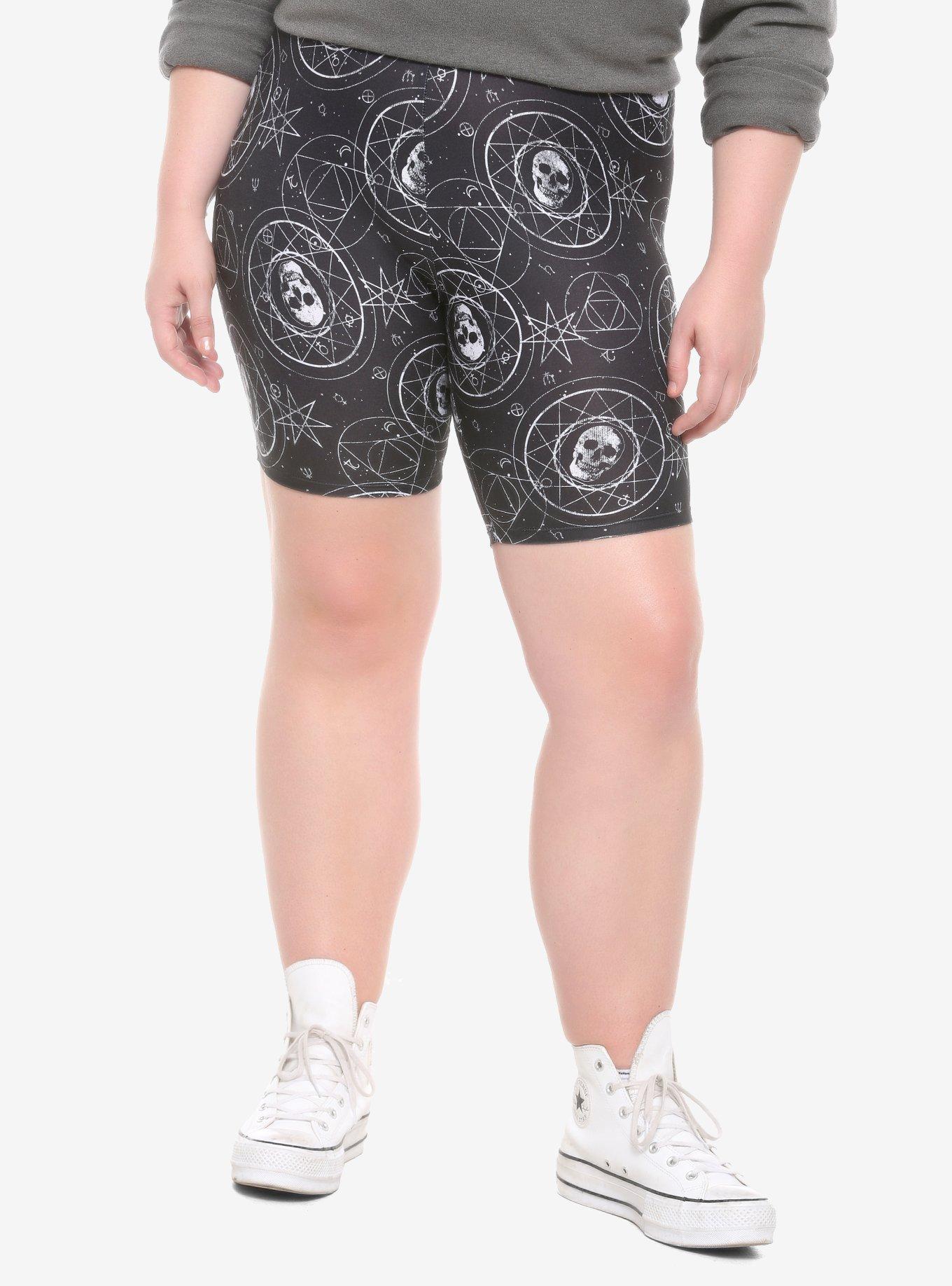 Celestial Skull Girls Bike Shorts Plus Size, BLACK, hi-res