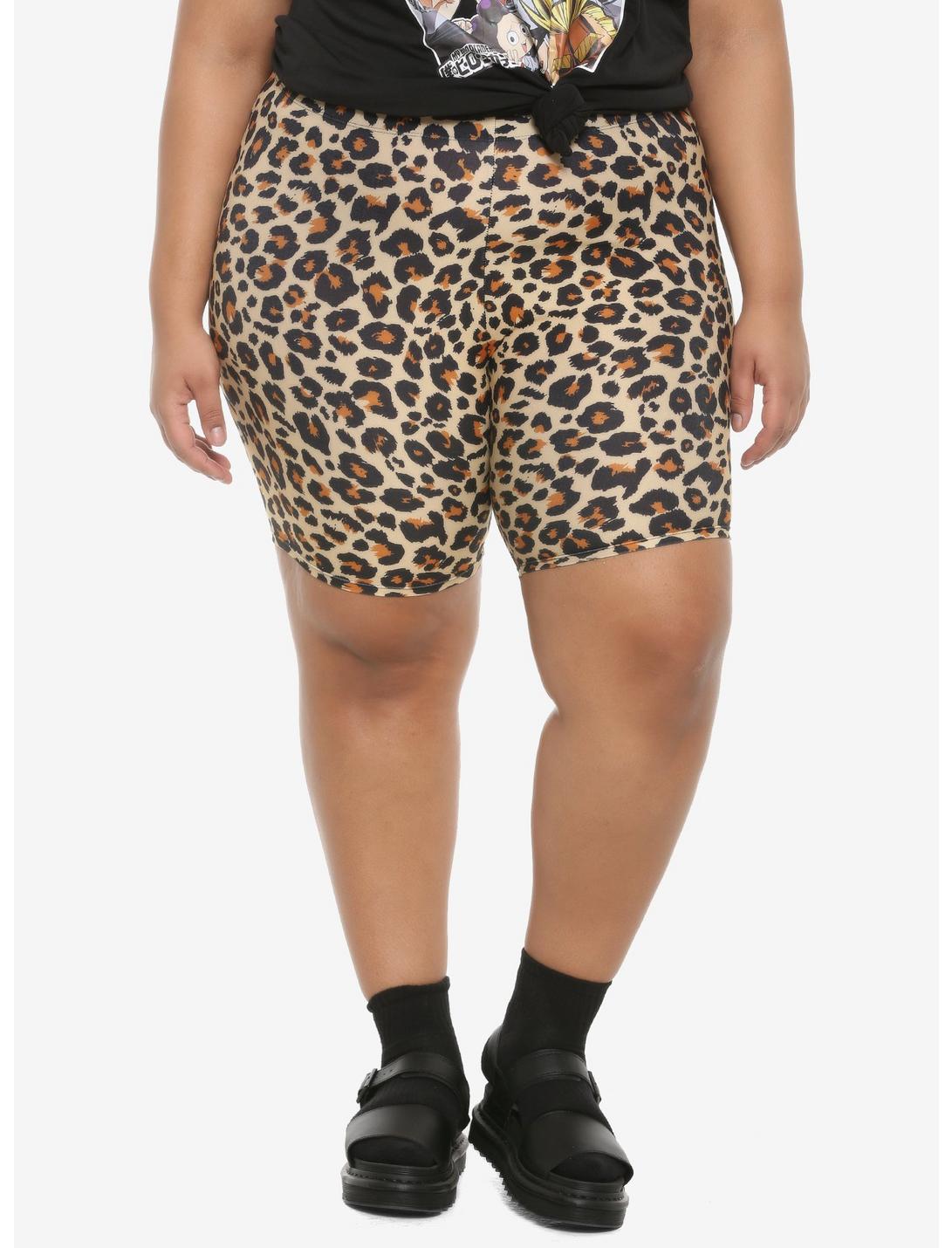 Leopard Girls Bike Shorts Plus Size, LEOPARD, hi-res