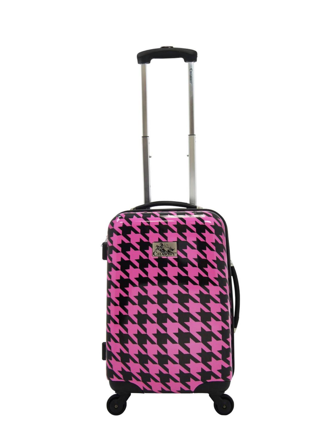 Hard Sided Carry On Fuschia and Black Houndstooth Luggage, , hi-res