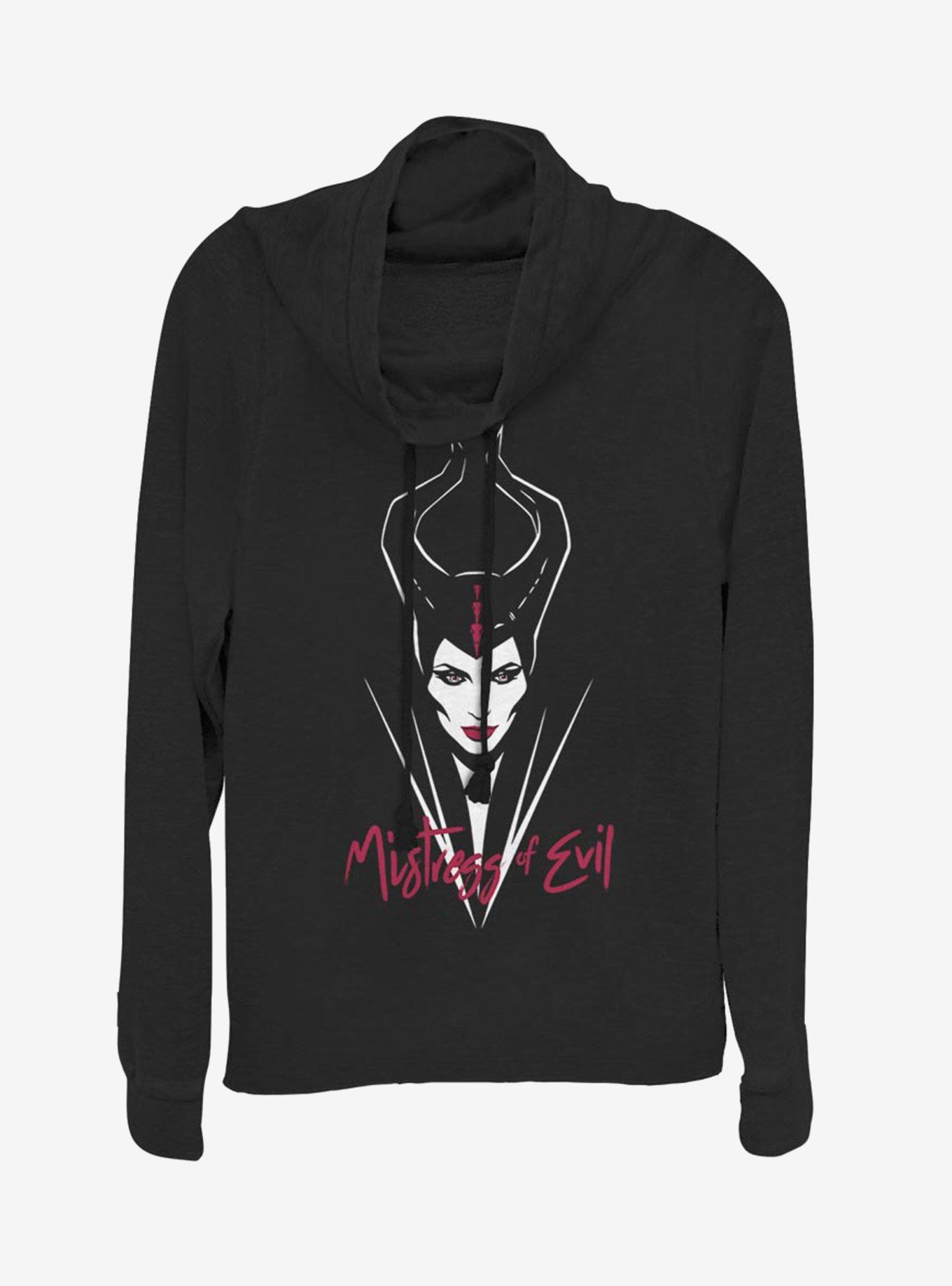 Disney Maleficent: Mistress Of Evil Red Lips Cowl Neck Long-Sleeve Girls Top, BLACK, hi-res