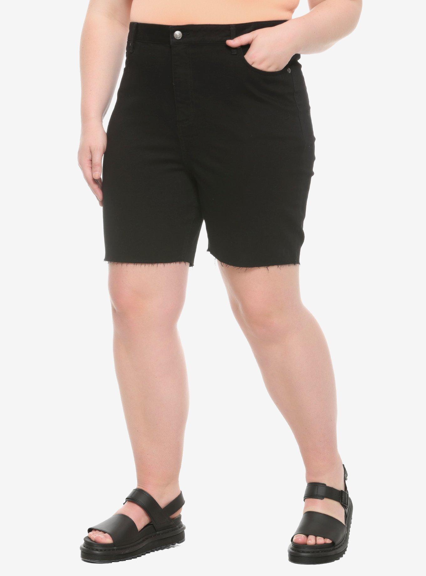 HT Denim Black Biker Shorts Plus Size, BLACK, hi-res