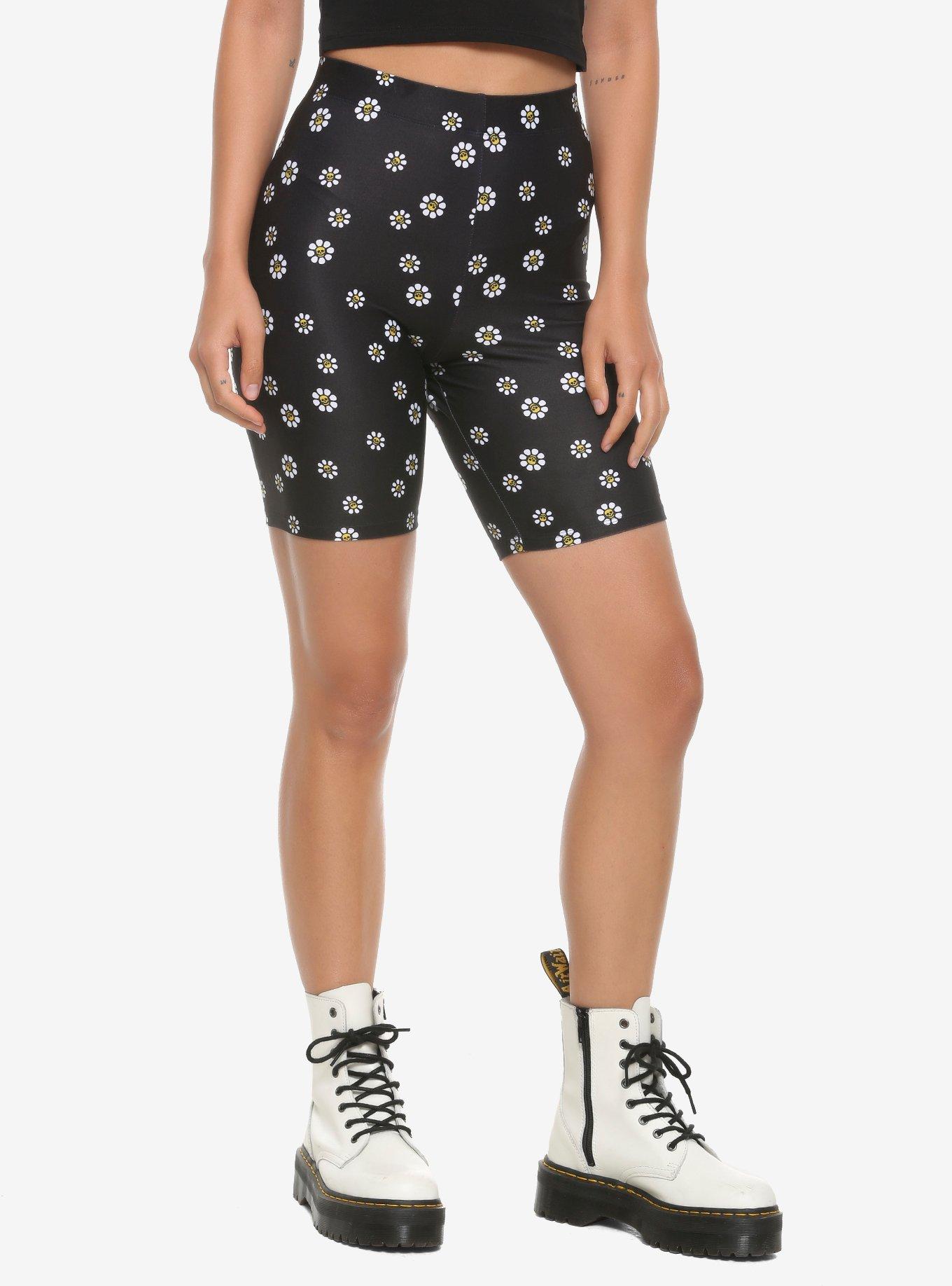 Skull Daisies Girls Biker Shorts, BLACK, hi-res