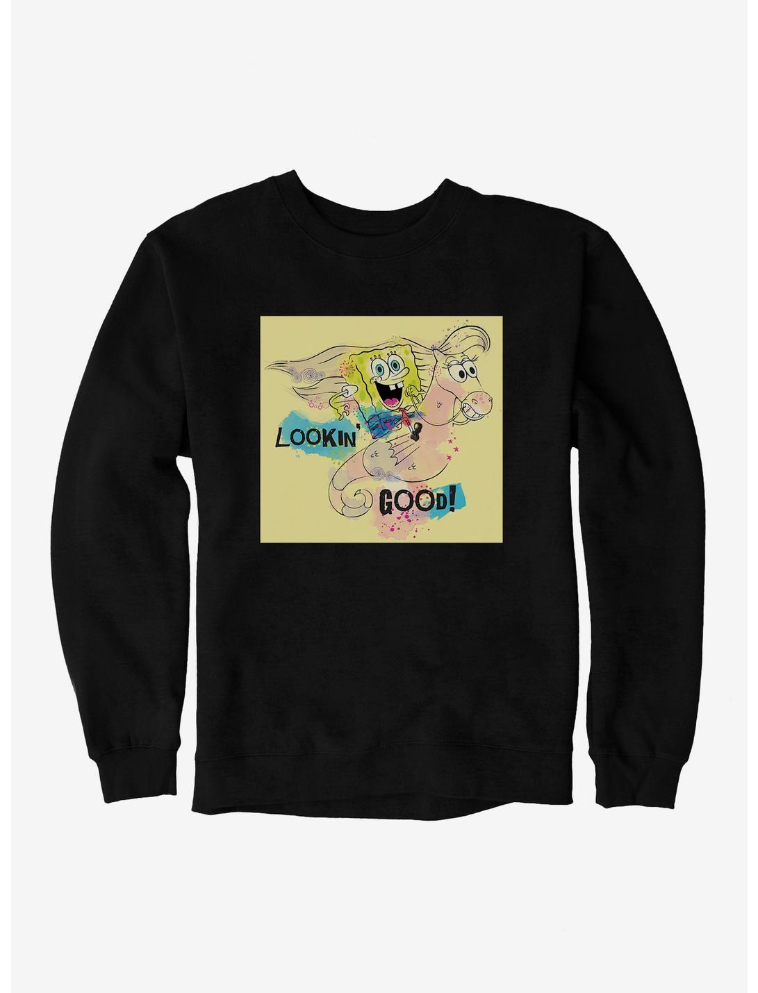 SpongeBob SquarePants Lookin' Good Seahorse Ride Sweatshirt, BLACK, hi-res