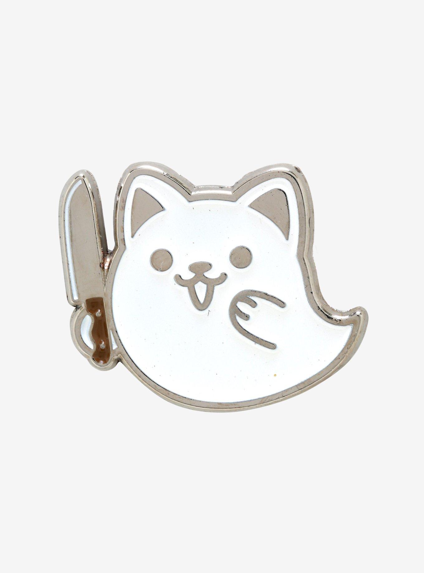 Ghost Cat With Knife Enamel Pin