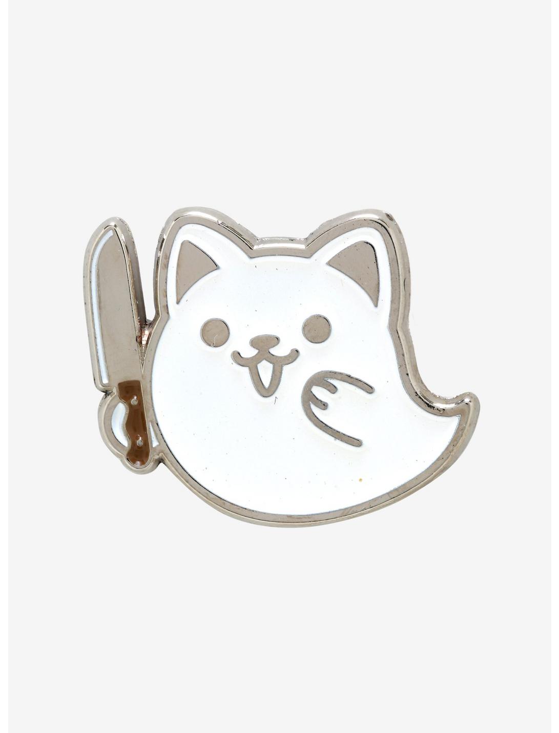 Ghost Cat With Knife Enamel Pin, , hi-res