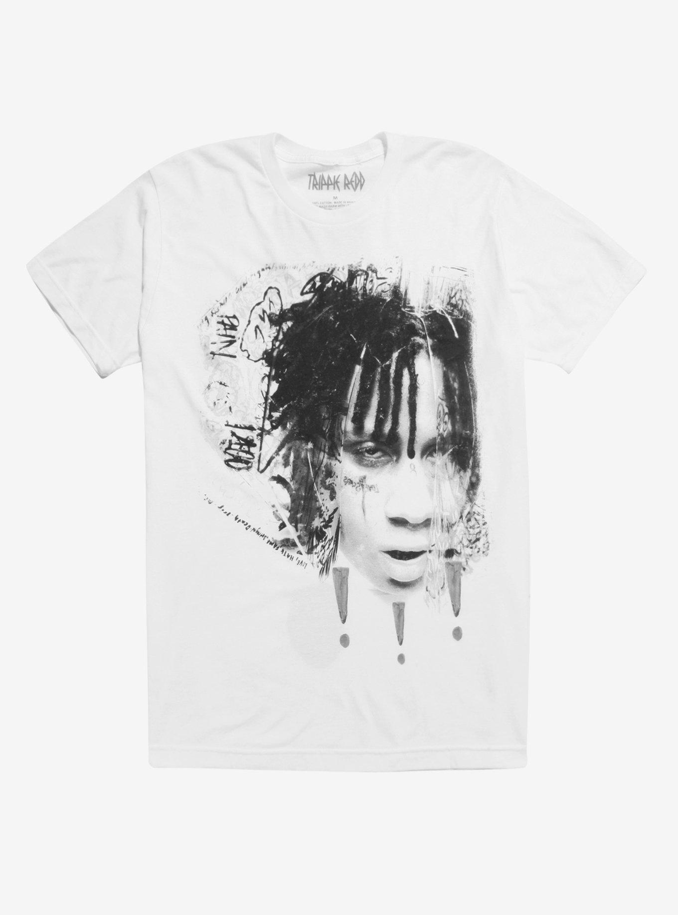 Trippie Redd Black & White Sketch T-Shirt, WHITE, hi-res