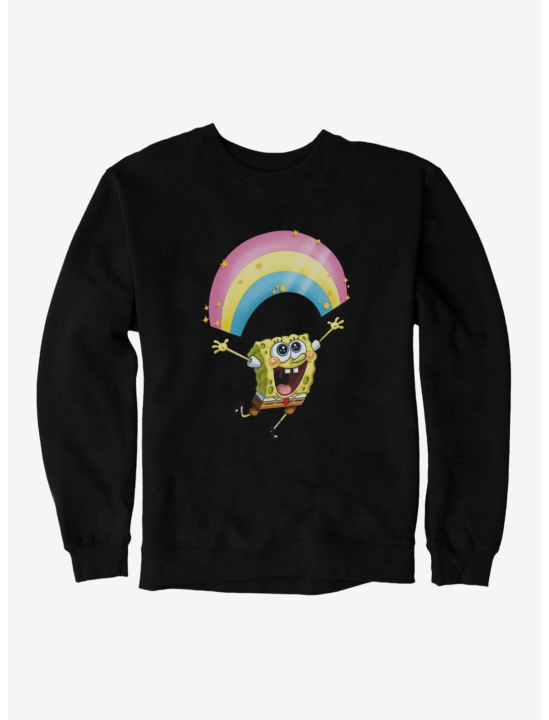 SpongeBob SquarePants Chasing Sparkle Rainbows Black Sweatshirt, BLACK, hi-res
