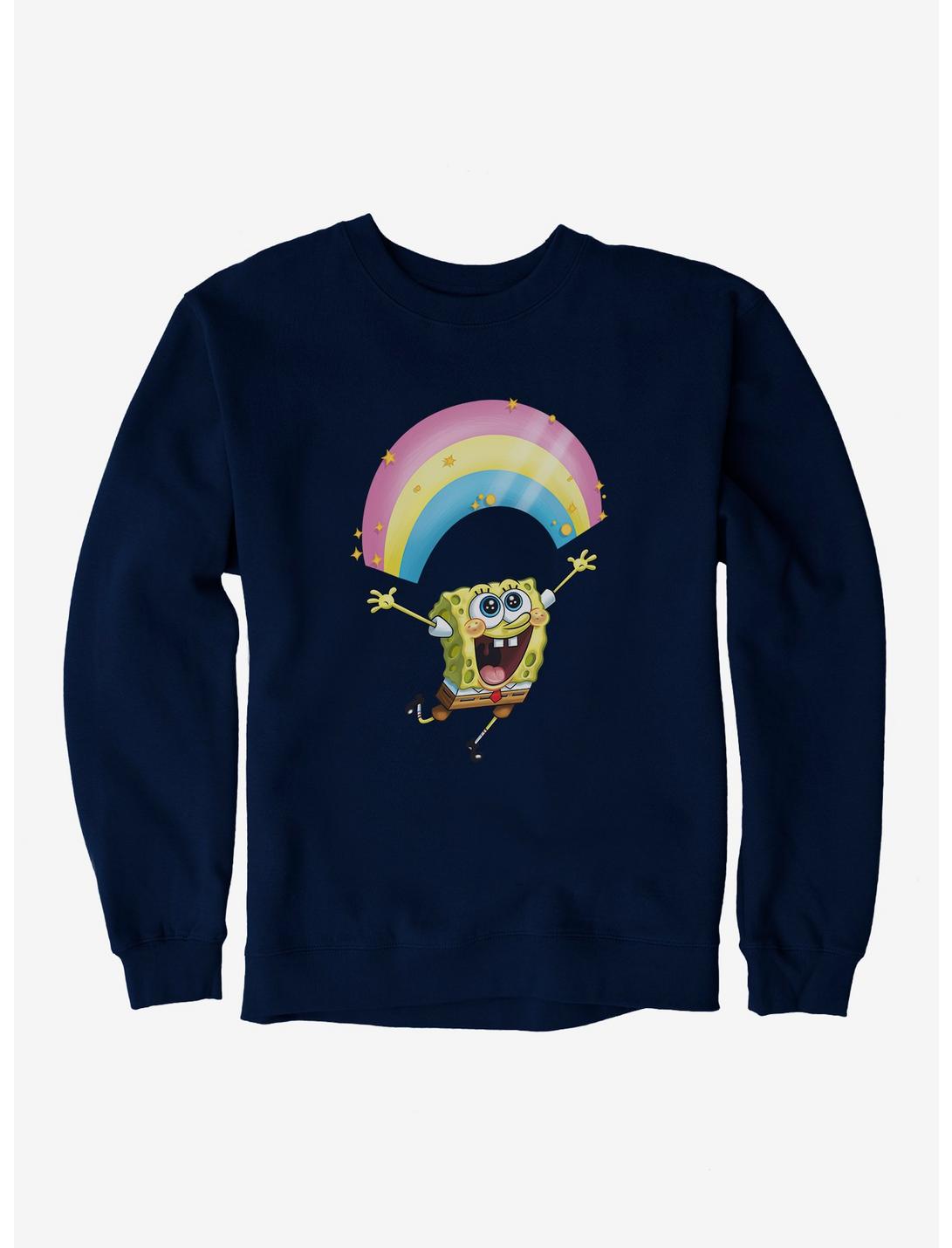 SpongeBob SquarePants Chasing Sparkle Rainbows Black Sweatshirt, NAVY, hi-res