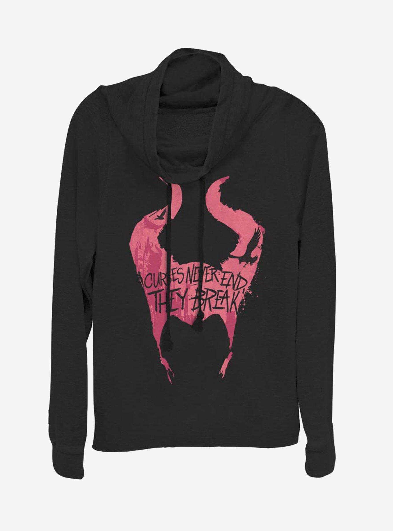 Disney Maleficent: Mistress Of Evil Curses Break Cowl Neck Long-Sleeve Girls Top, BLACK, hi-res