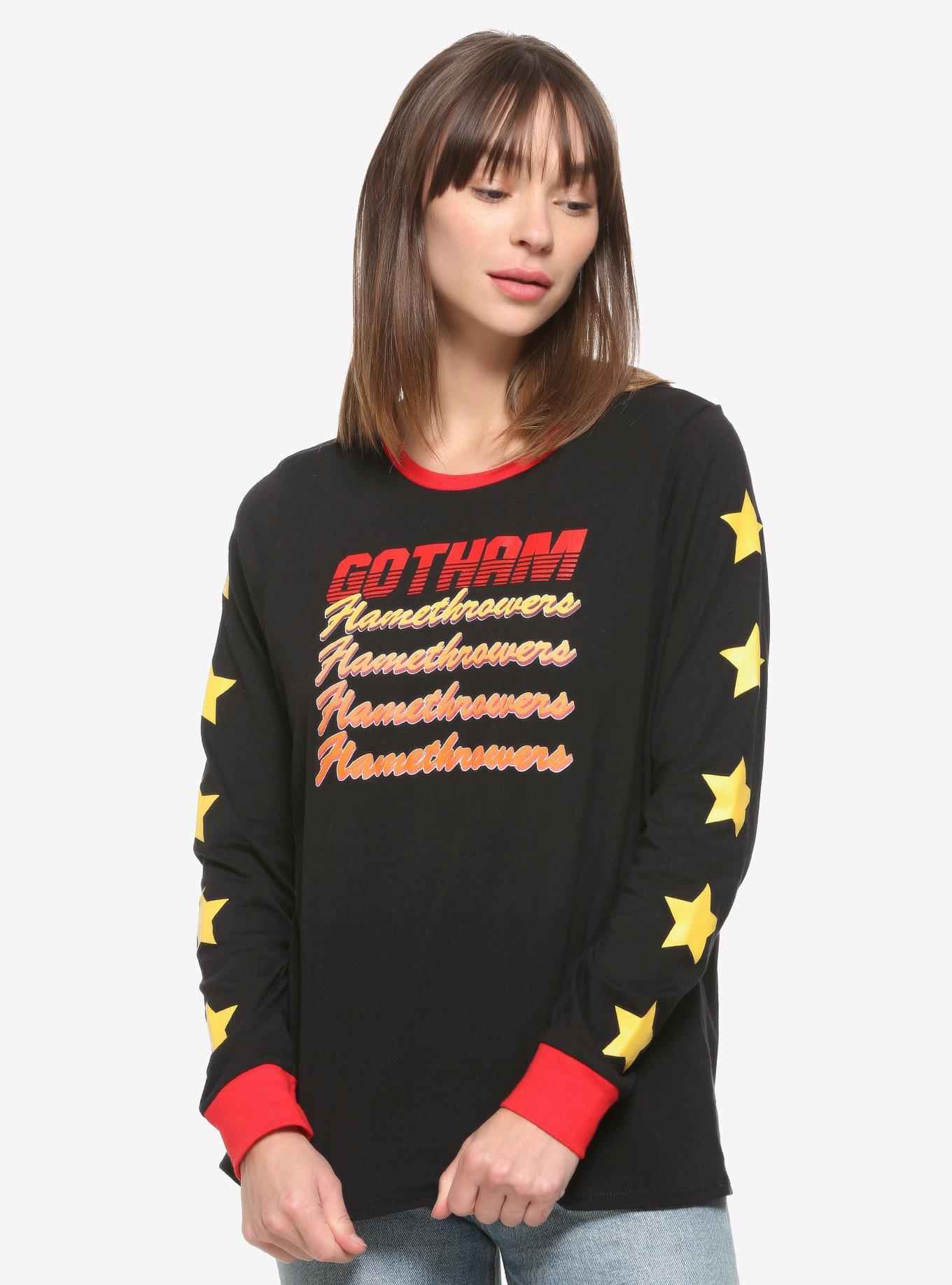 Our Universe DC Comics Birds of Prey Gotham Flamethrowers Women's Long Sleeve T-Shirt, BLACK, hi-res