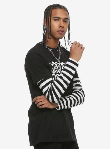 Black and White Striped Long Sleeve T Shirt Hot Topic