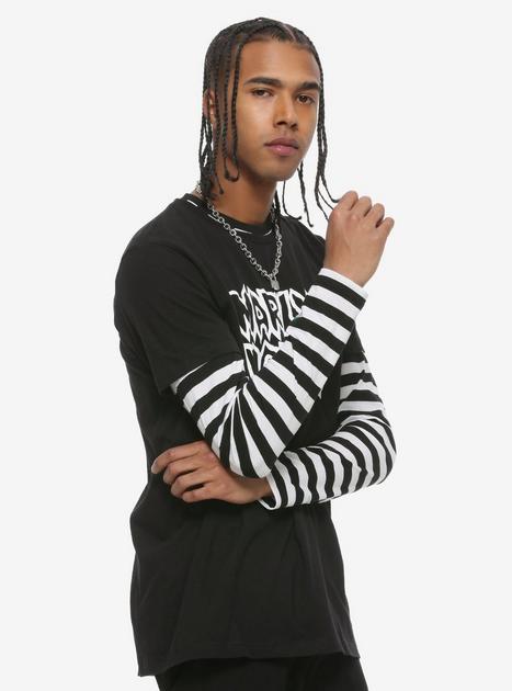 Black and white striped long sleeve mens hotsell