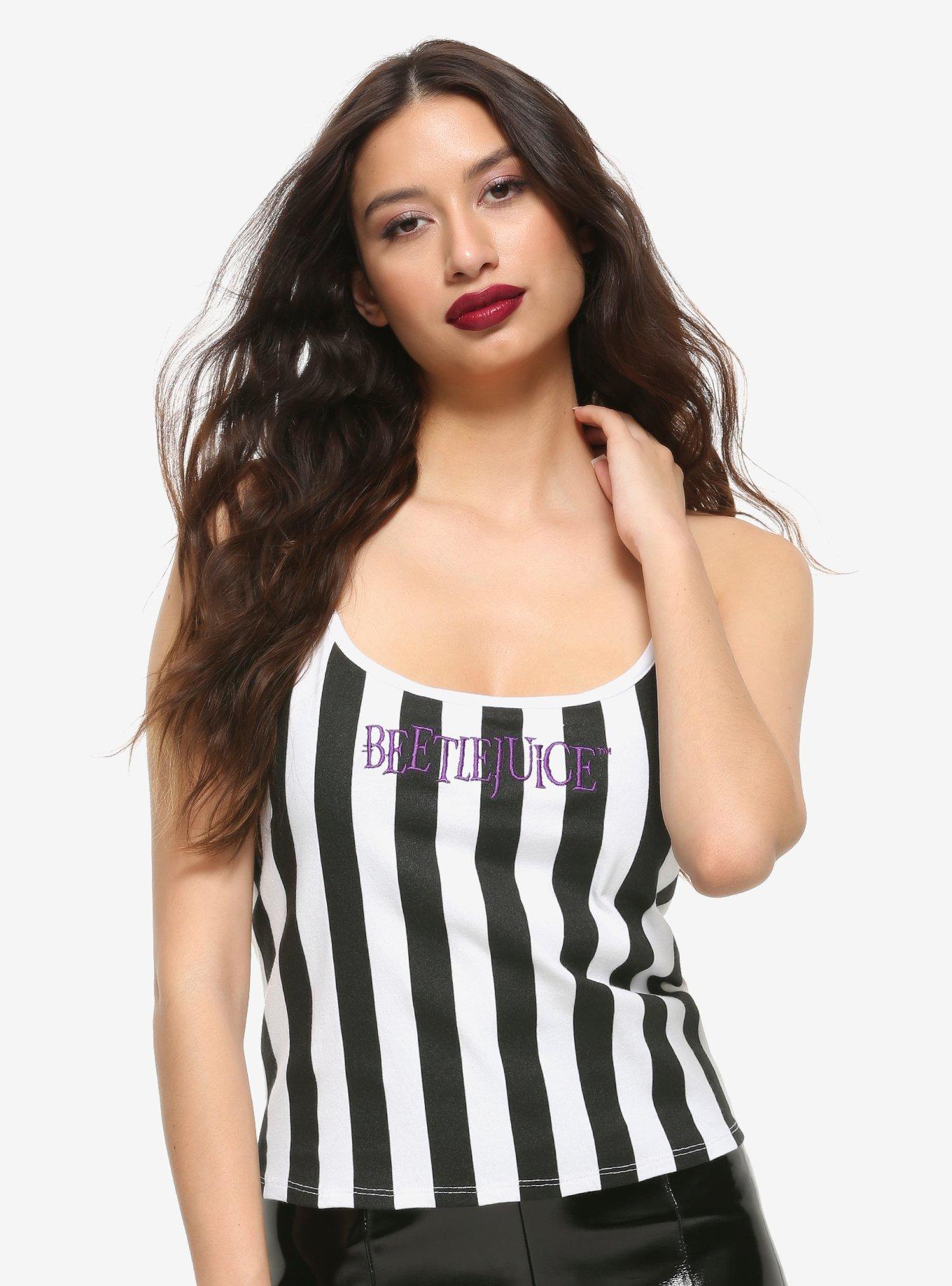 Beetlejuice Striped Girls Strappy Tank Top, WHITE, hi-res