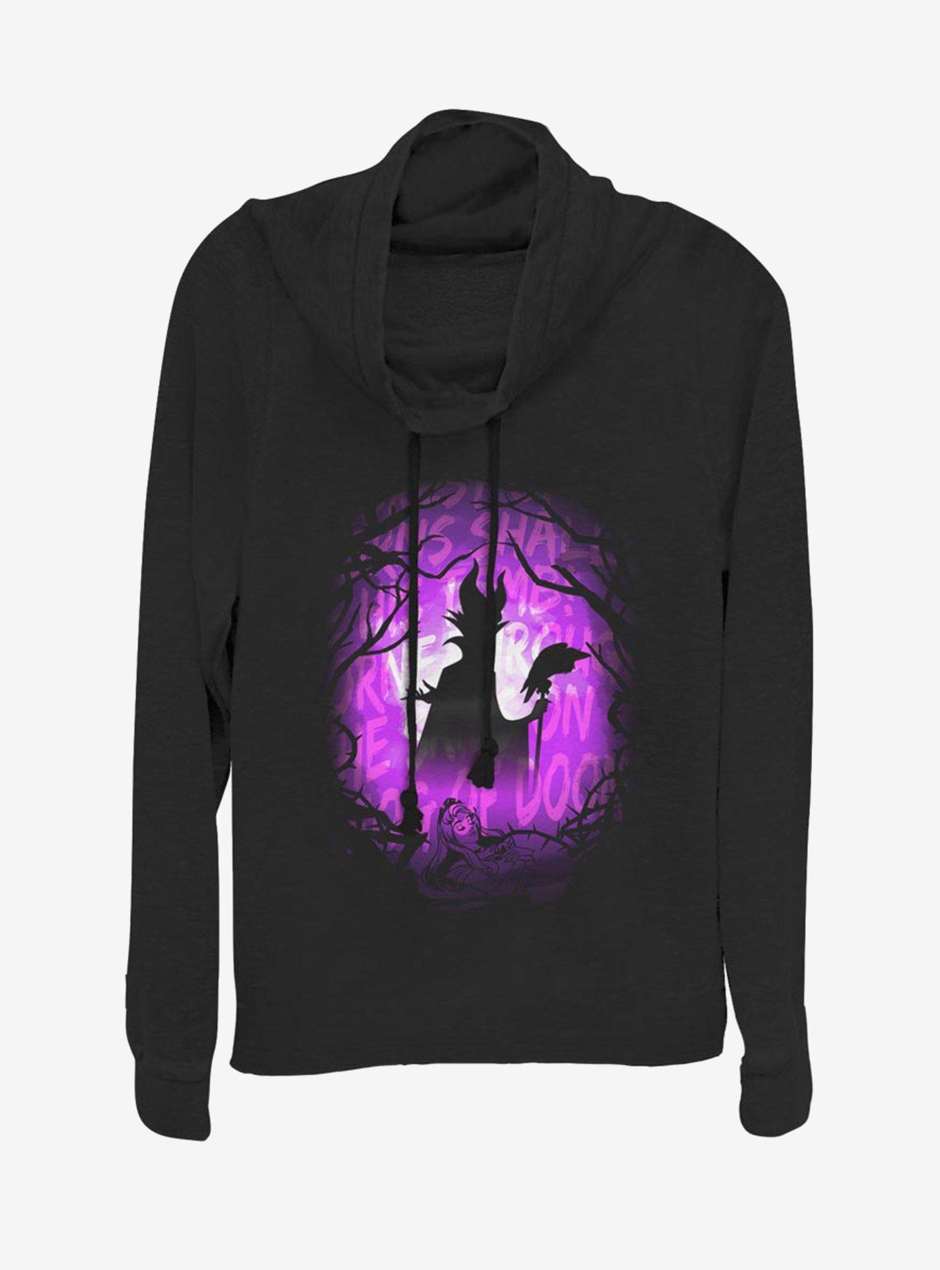 Disney Villains Maleficent Looming Doom Cowl Neck Long-Sleeve Girls Top, BLACK, hi-res