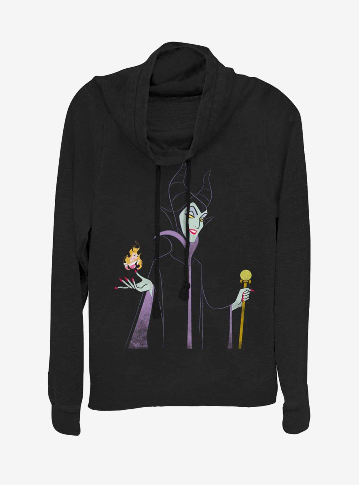 Disney Villains Maleficent Minimal Maleficent Cowl Neck Long-Sleeve Girls Top, BLACK, hi-res