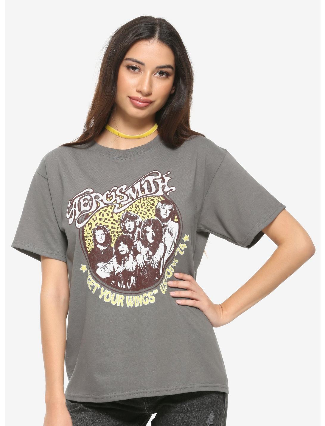 Aerosmith Leopard Print Logo Girls T-Shirt, GREY, hi-res