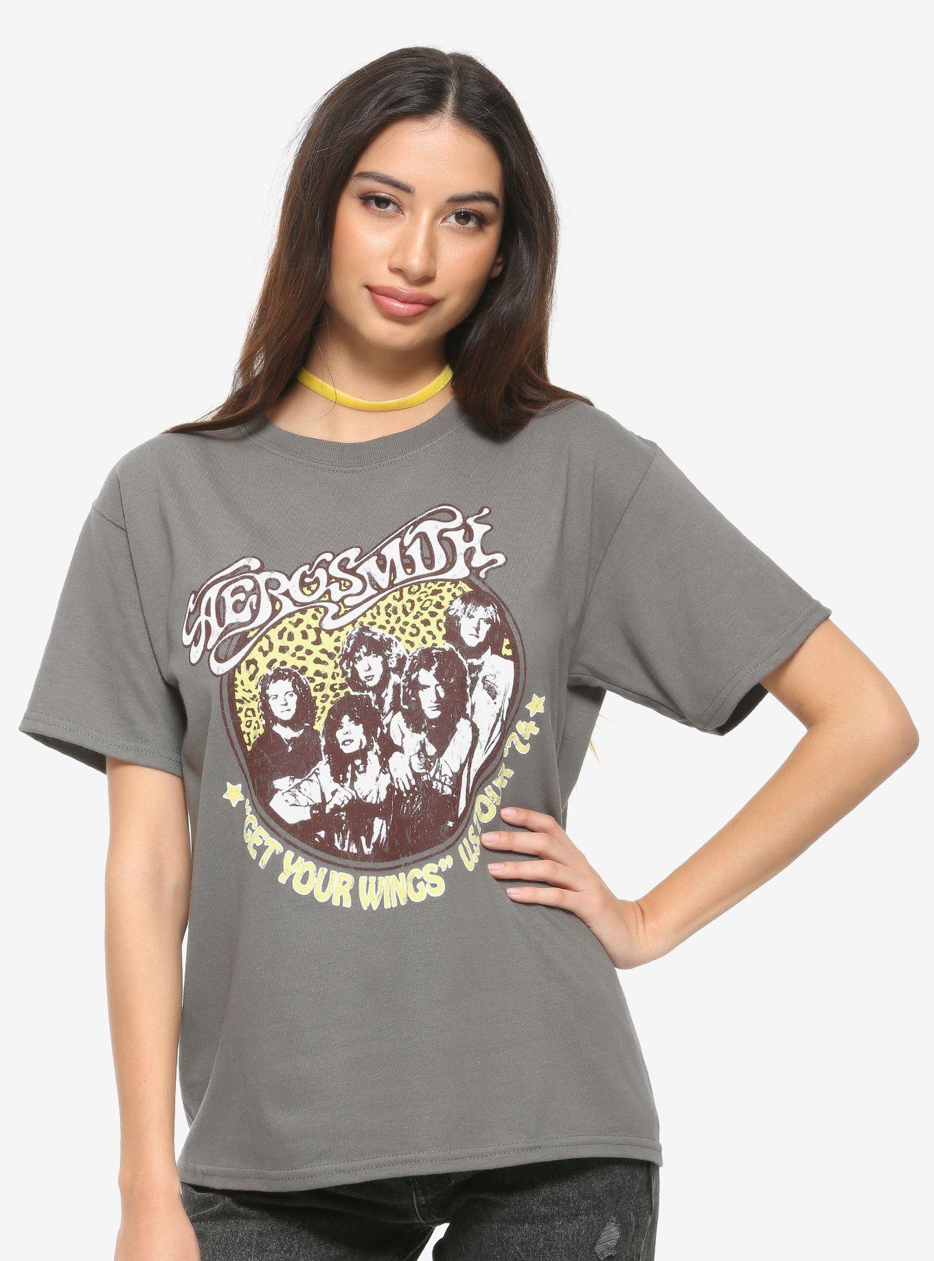 Aerosmith Leopard Print Logo Girls T-Shirt, GREY, hi-res
