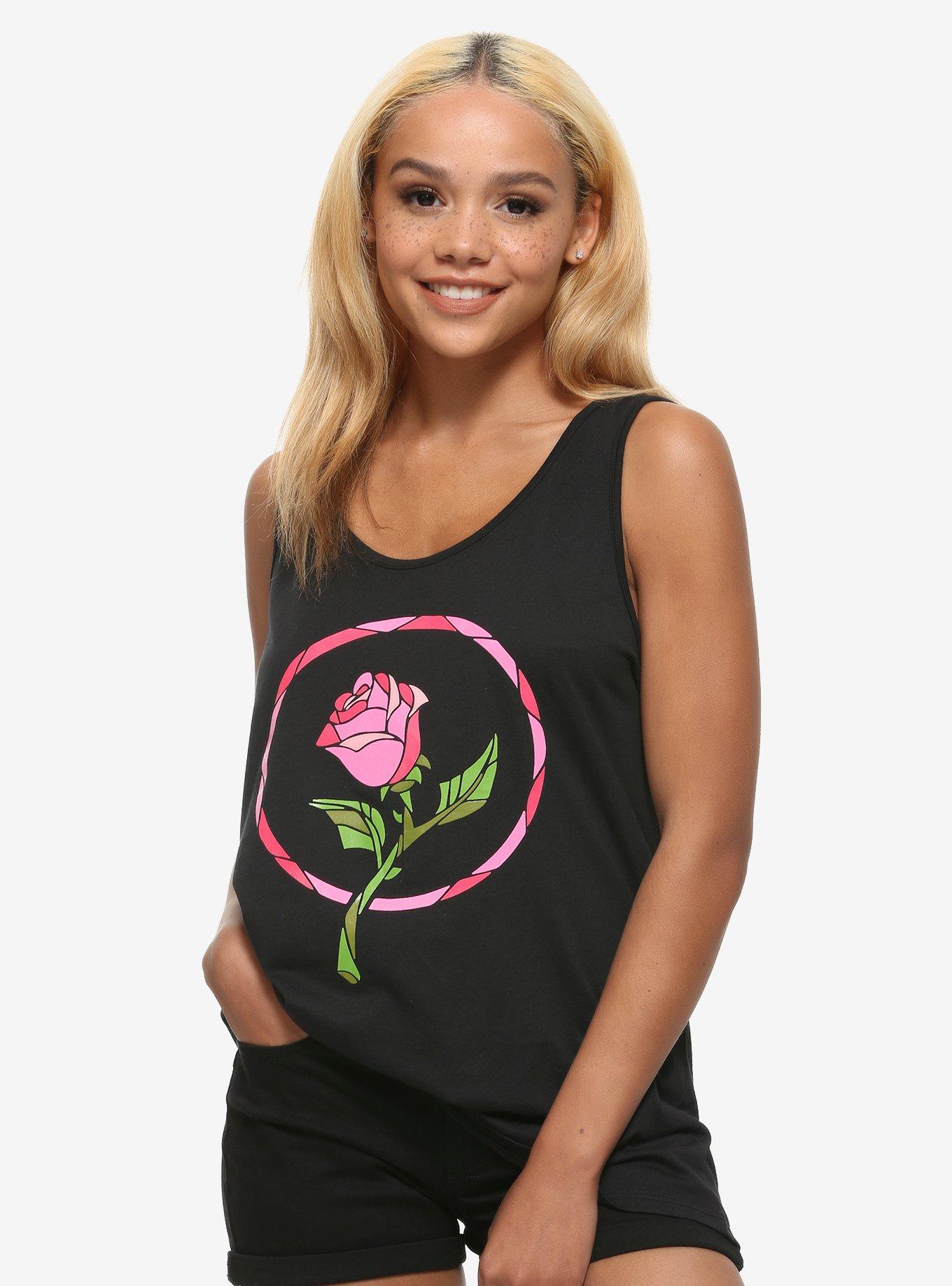 Disney Beauty And The Beast Stained Glass Rose Girls Chiffon Back Tank Top, MULTI, hi-res