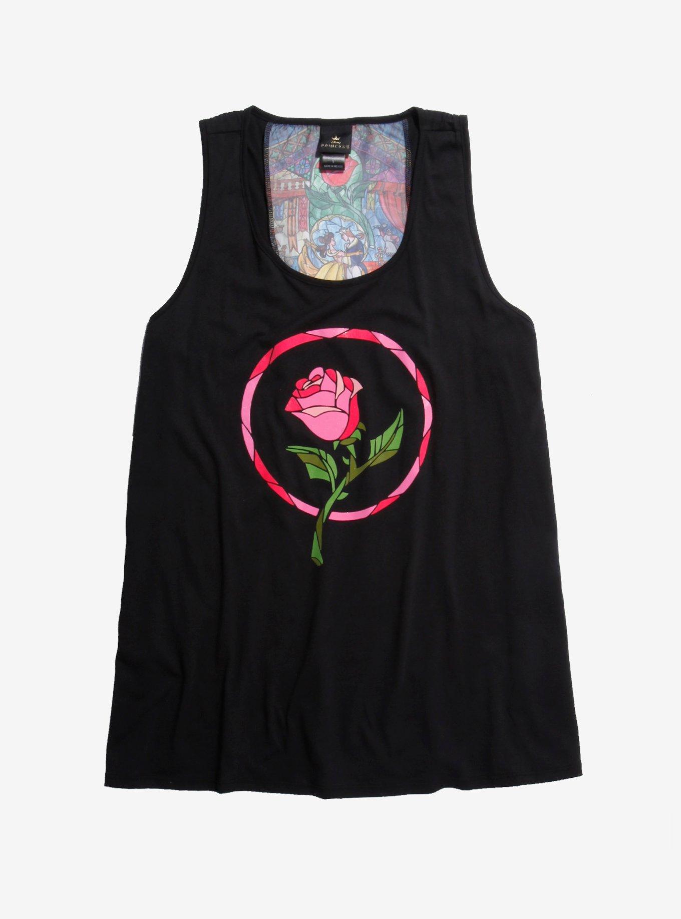 Disney Beauty And The Beast Stained Glass Rose Chiffon Back Girls Tank ...