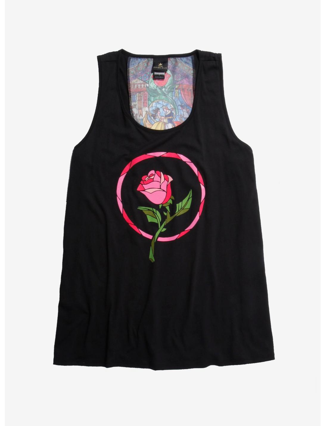 Disney Beauty And The Beast Stained Glass Rose Chiffon Back Girls Tank Top Plus Size, MULTI, hi-res