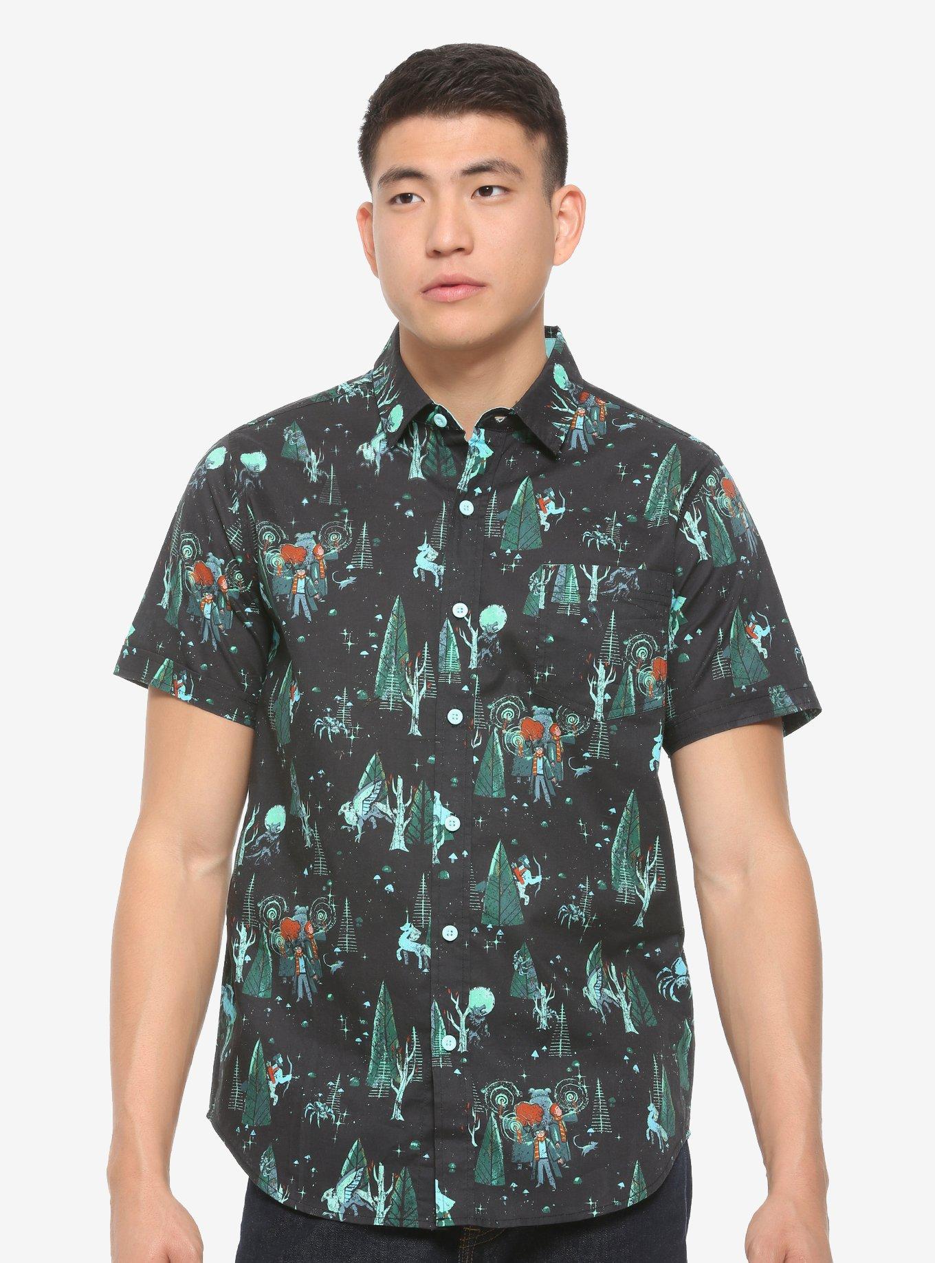 Harry Potter Forbidden Forest Woven Button-Up - BoxLunch Exclusive, BLACK, hi-res