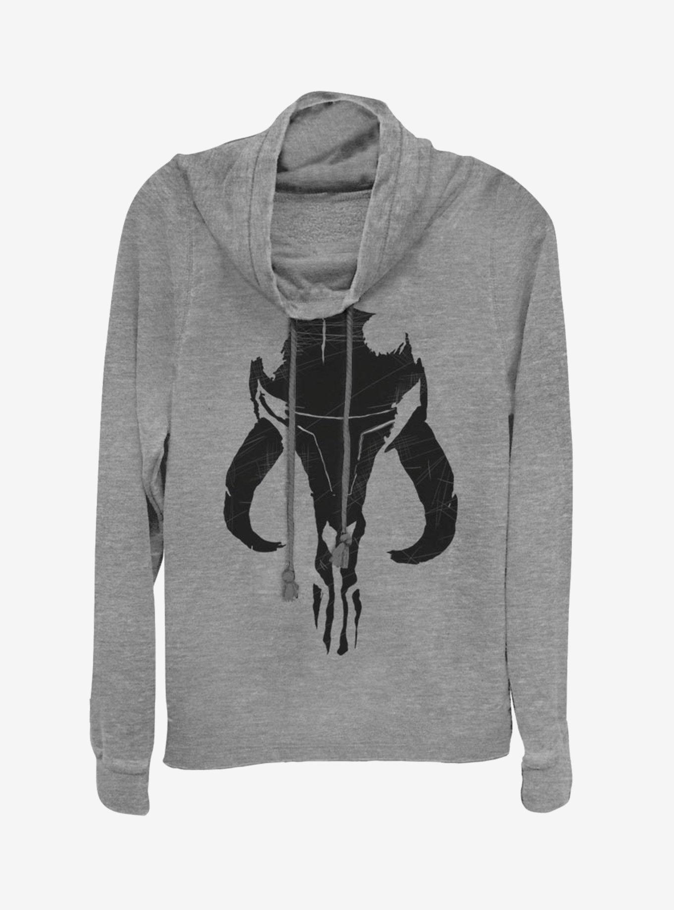 Plus Size Star Wars The Mandalorian Bounty Hunter Mandalorian Mixed Symbol Cowlneck Long-Sleeve Womens Top, , hi-res