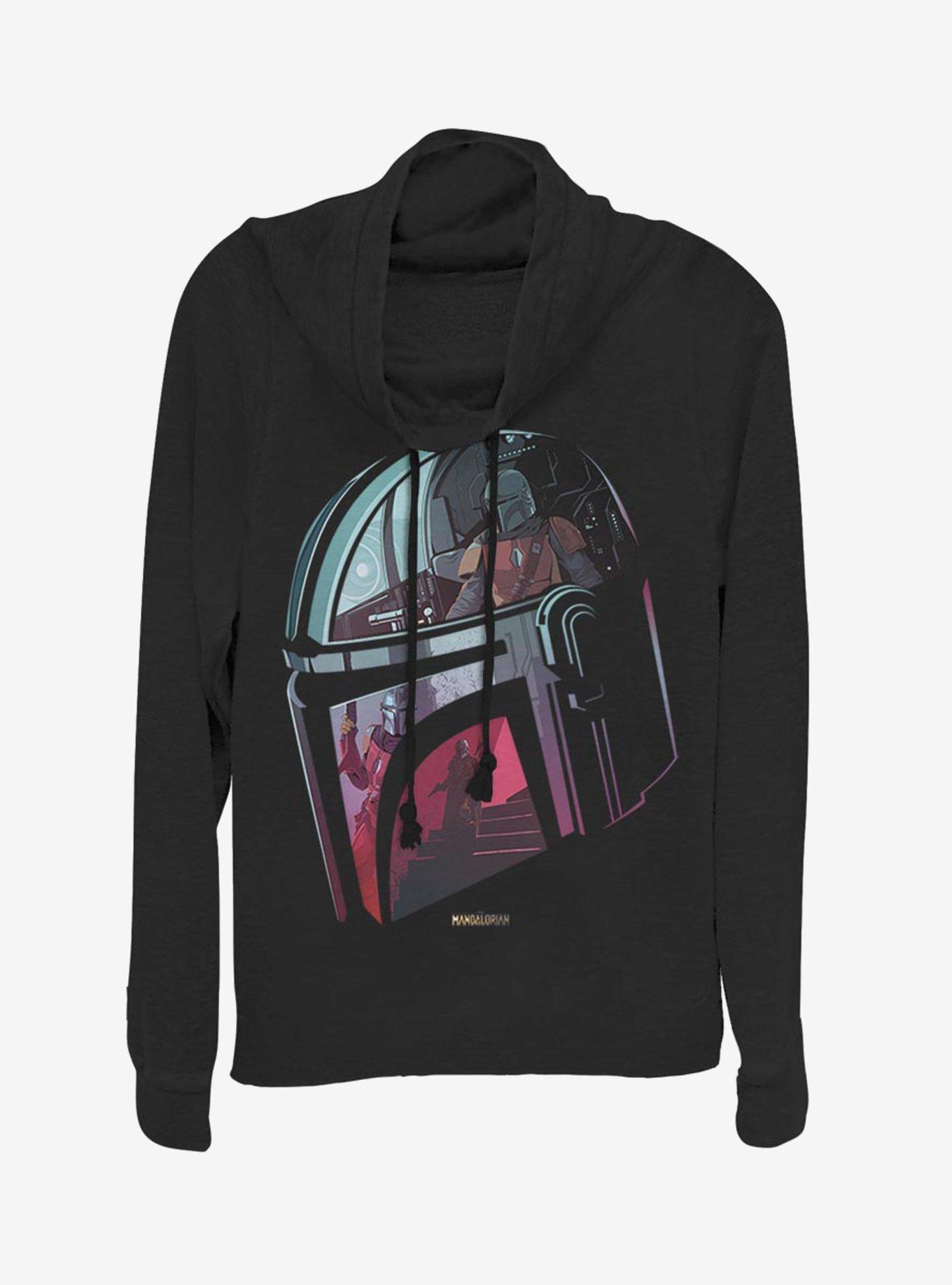 Star Wars The Mandalorian Inside The Helmet Cowlneck Long-Sleeve Womens Top, BLACK, hi-res