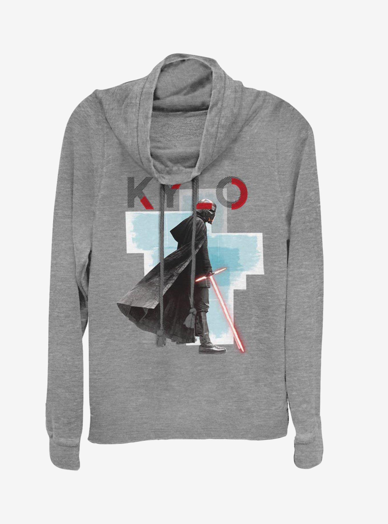Star Wars Episode IX The Rise Of Skywalker Kylo Red Mask Cowlneck Long-Sleeve Womens Top, GRAY HTR, hi-res