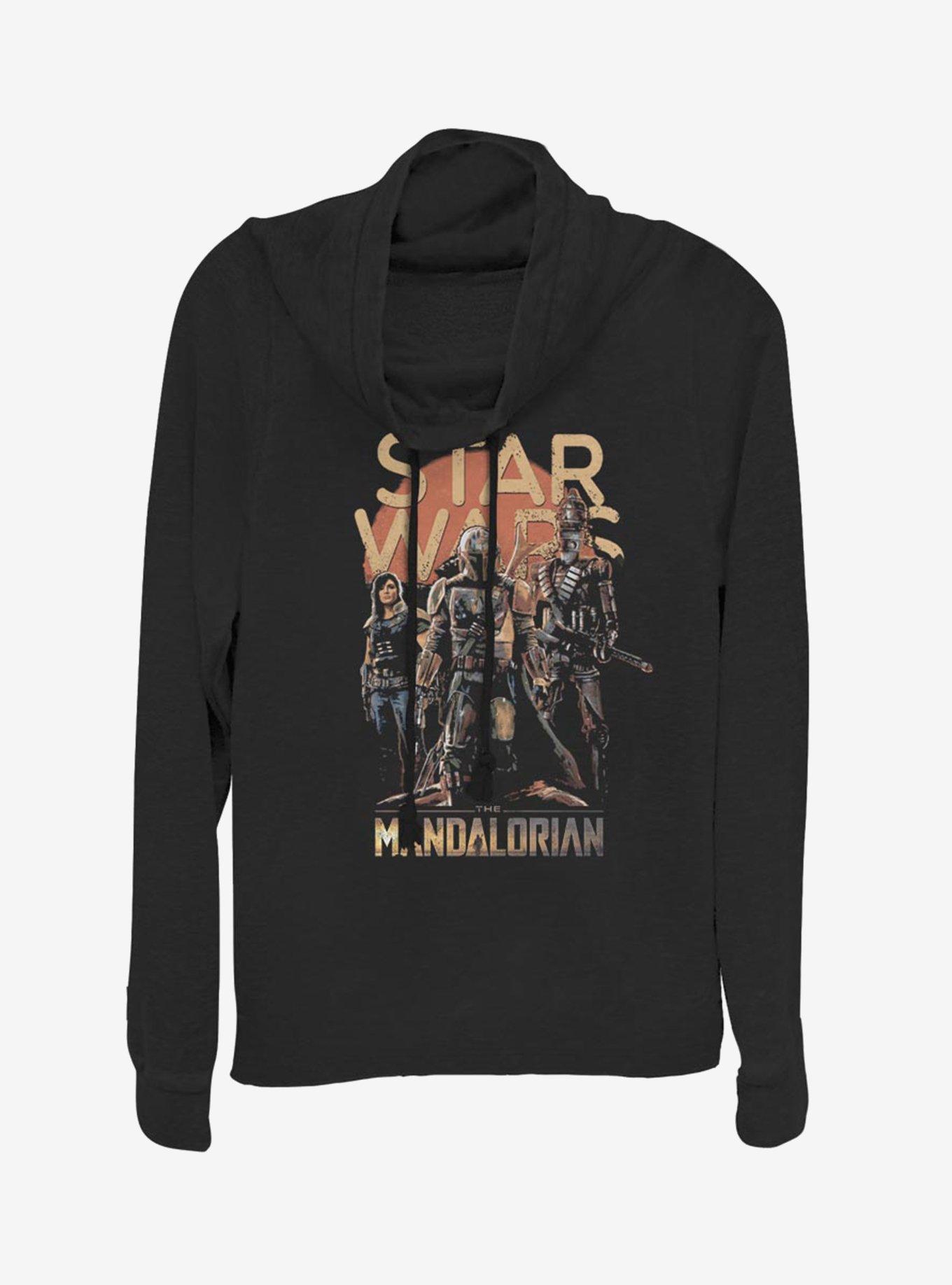 Star Wars The Mandalorian Character Pose Cowlneck Long-Sleeve Womens Top, BLACK, hi-res